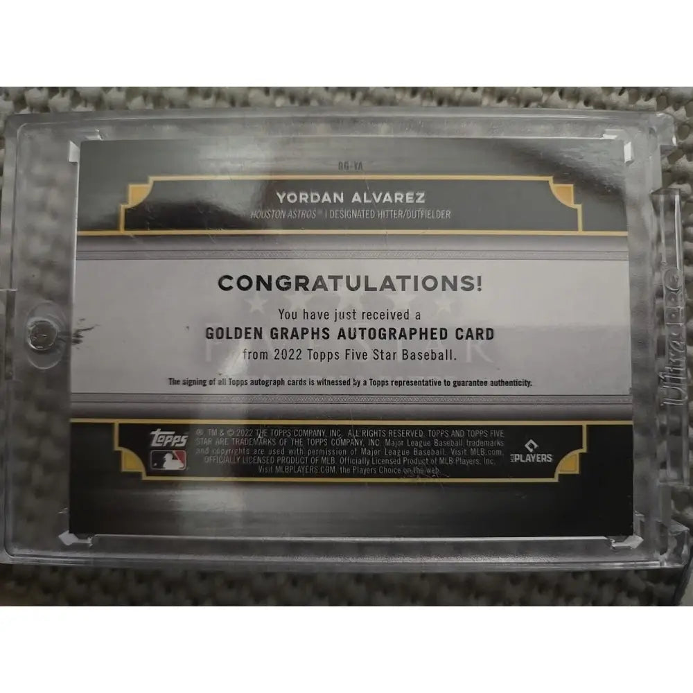 Yordan Alvarez 2022 Topps Five Star Golden Graphs Blue #GG YA /20 (AU) Baseball Card